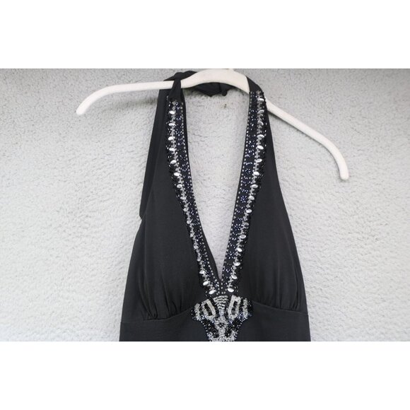 Cache' Black Halter Beaded Hi-Lo Midi Dress-Size 4-Whimsigoth-Event - Picture 6 of 14